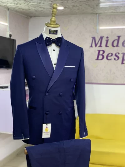 Navy Double breasted Tux with satin lapel